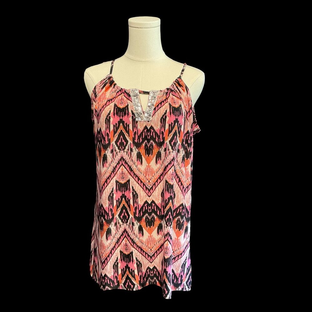 Pink/Orange/Black Sleeveless Top Abstract Print Top